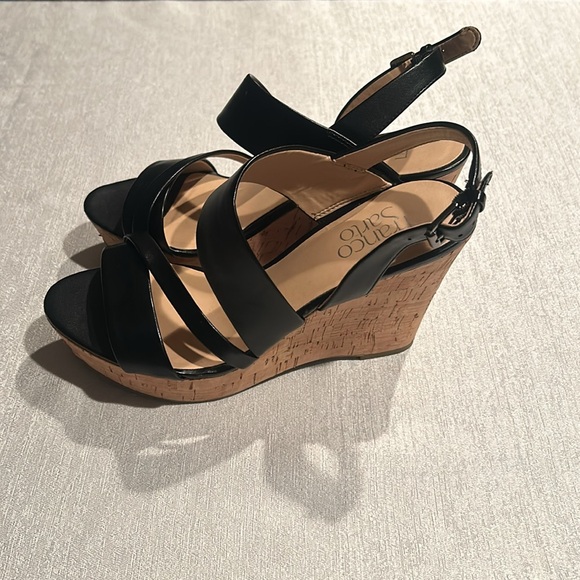 Franco Sarto Black Buckle Wedges - Picture 2 of 6